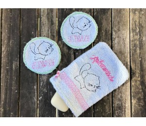 Stickserie ITH - Katzenwäsche Tasche & Abschmink Pad & Waschlappen